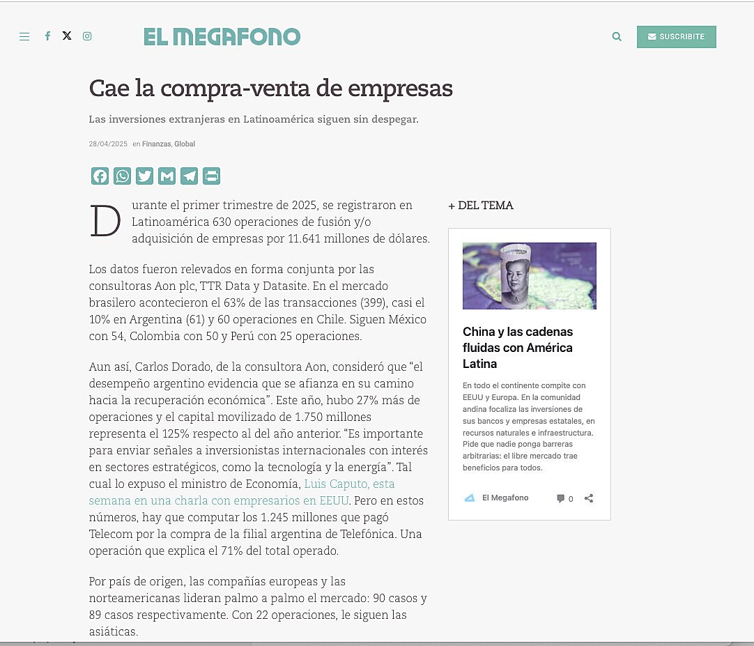 Cae la compra-venta de empresas